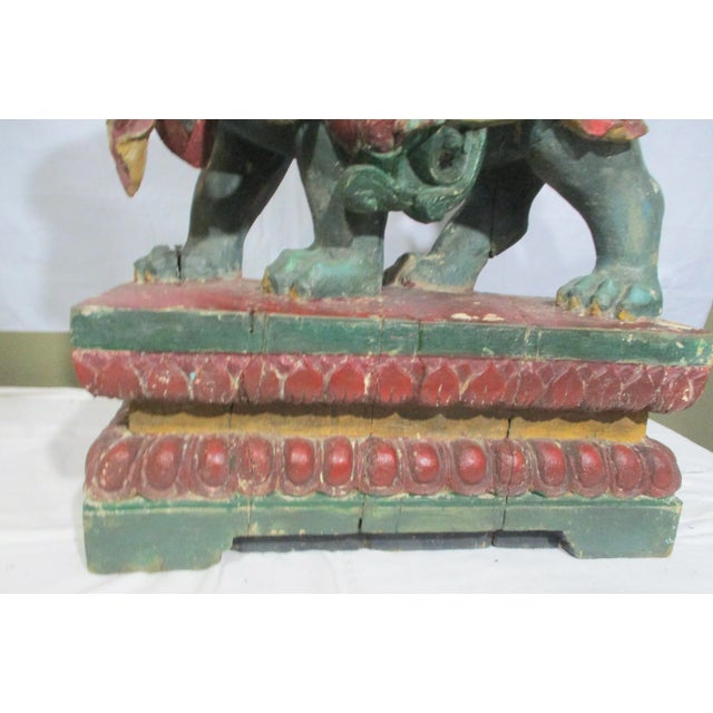 Antique Chinese Wooden Bodhisattva on Lion For Sale - Image 4 of 11