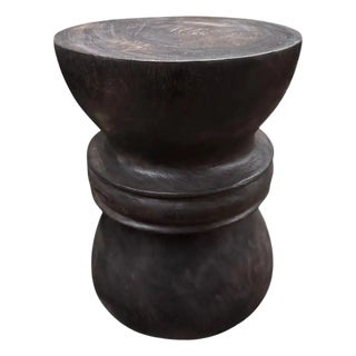 Sculptural Suar Wood Side Table, Hand-Crafted Modern Organic, Espresso Finish For Sale