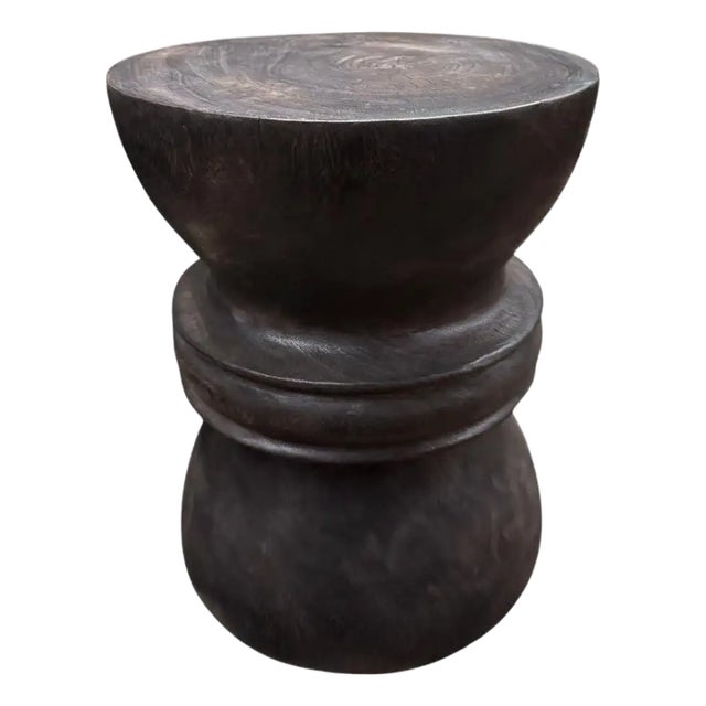 Sculptural Suar Wood Side Table, Hand-Crafted Modern Organic, Espresso Finish For Sale