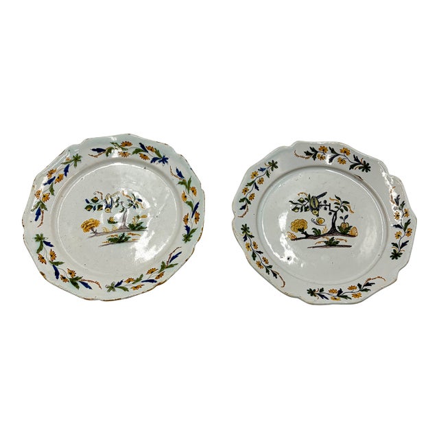 Antique 18th Century French Faience Bird Plates - A Pair For Sale