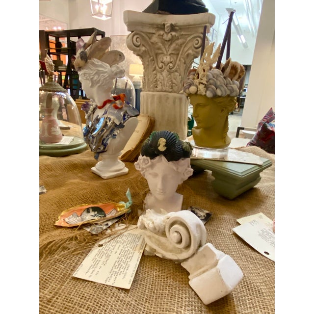 Shell-Encrusted Bust in Farrow & Ball “Duster” With Antique Chinese Carved Relic For Sale - Image 10 of 12