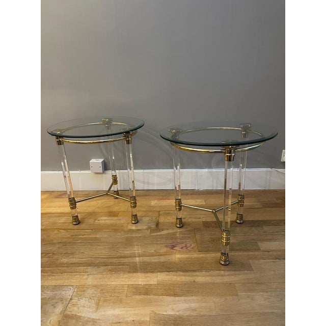 Italian Acrylic Glass and Lacquered Brass Side Tables, 1970, Set of 2 For Sale - Image 6 of 17