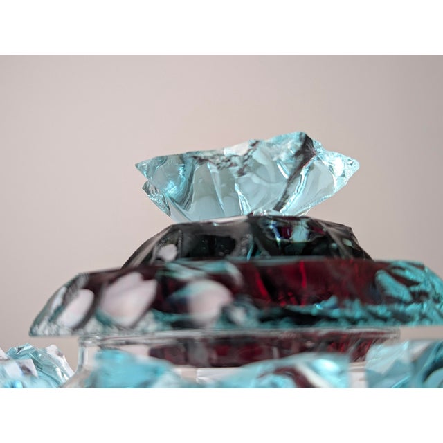 Brutalist Cut Glass Candy Dish with Lid and Colored Inserts, 1970s For Sale - Image 4 of 13