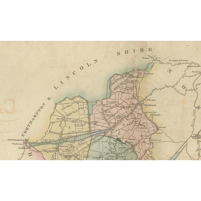 Gold Large Hand-Colored Map of Cambridgeshire by Greenwood, 1834 For Sale - Image 8 of 13