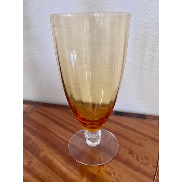 1940s Mid-Century Modern Cambridge Glass Co. Amber Optic Stem 3121 Goblets - Set of 7 For Sale - Image 11 of 13