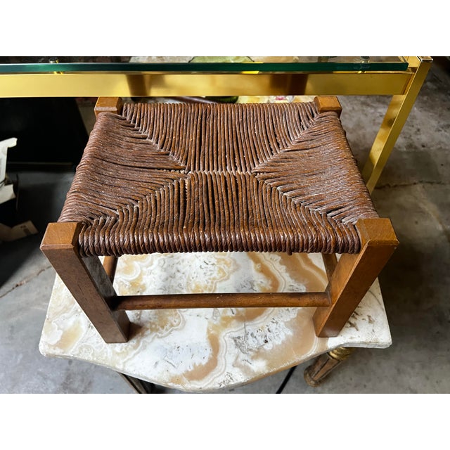 Vintage Wood and Wicker Scandinavian Petite Stool For Sale - Image 4 of 5