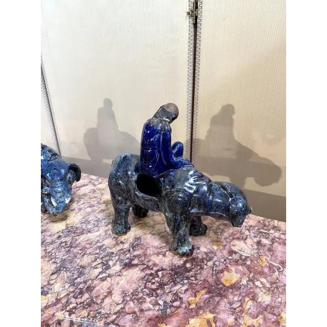 Asian Incense Burners withFigures on Elephant Back, Set of 2 For Sale - Image 6 of 9