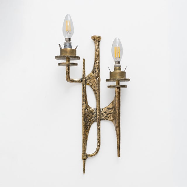 Gold Brutalist Bronze Wall and Murano Glass Sconces, 2000, Set of 2 For Sale - Image 8 of 9