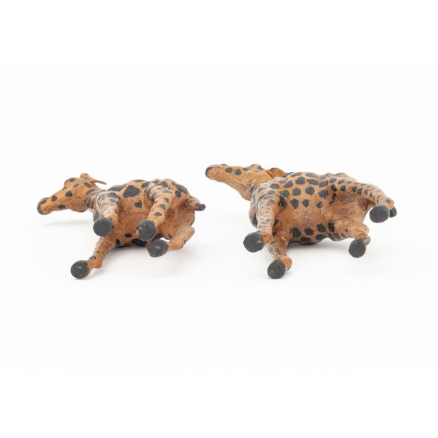 Tan Standing Giraffe Painted Leather Sculptures, 2 For Sale - Image 8 of 8