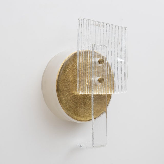 21st Century Art Deco Murano Glass Sconces with Gold Texture, Italy, Set of 2 For Sale - Image 4 of 12