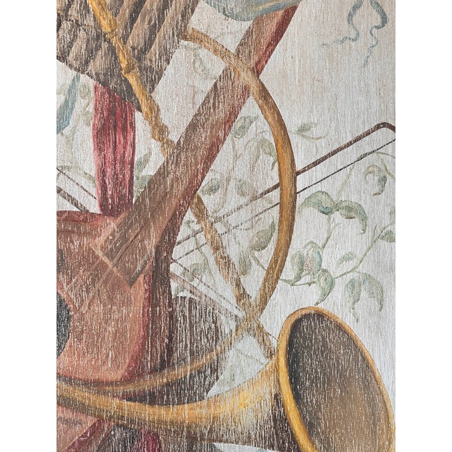 French Provincial Style Hand Painted Oil on Wood Large Trophy Painting Panel For Sale - Image 9 of 9