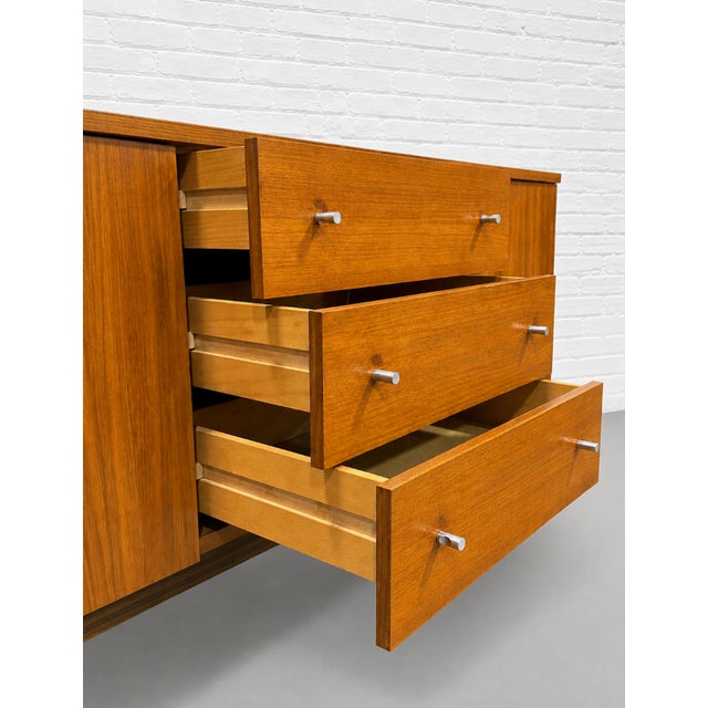 1960s Long Mid Century Modern Teak Credenza | Scandinavian Danish Modern Sideboard, C. 1960's For Sale - Image 5 of 16