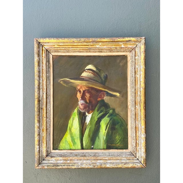 Mid 20th Century Vintage Framed Oil Painting of Man in Hat For Sale - Image 5 of 12