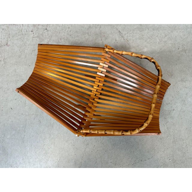 Wood Vintage Foldable Fruit Bowl in Bamboo, 1970s For Sale - Image 7 of 9