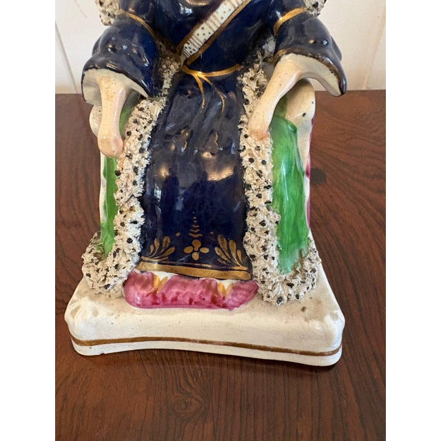 Antique Staffordshire Ceramic Flatback Seated Queen Victoria Figure in Cobalt Blue, 1850 For Sale - Image 9 of 10
