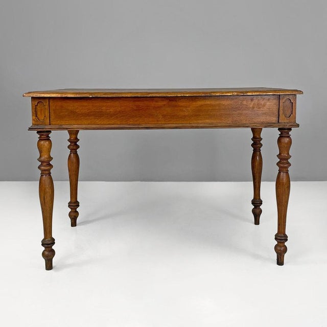 Italian Wooden Table with 2 Drawers and Turned Legs, 1800s For Sale - Image 4 of 18