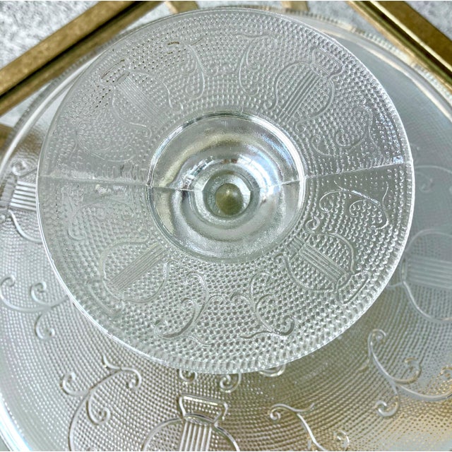 Circa 1950 Whimsical “Harp” Scalloped Gilt Edge Pedestal Cake Stand by Jeannette Glass For Sale - Image 12 of 18