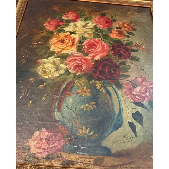 Floral Still Life, 1800s, Oil on Canvas For Sale - Image 4 of 8