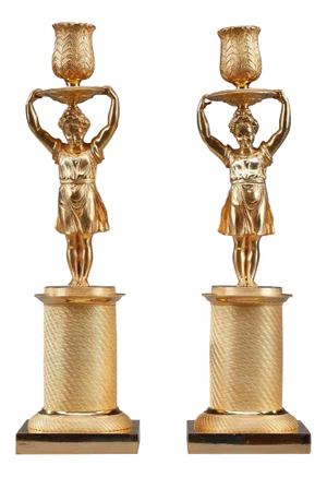 Restauration Gilt Bronze Candlesticks, Set of 2