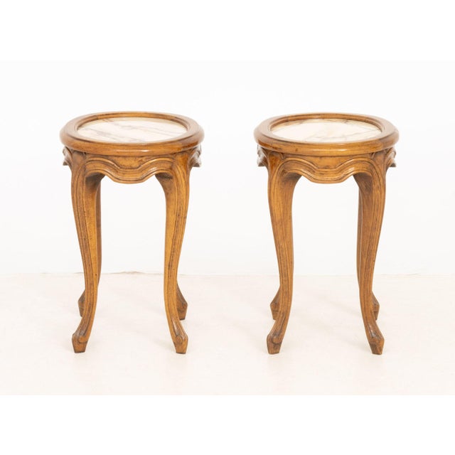Alabaster Mid 20th Century Pair of French Provincial Style Pink Alabaster Top Low Tables For Sale - Image 8 of 8