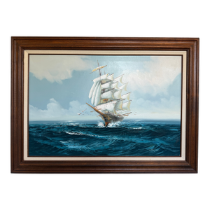 Listed Artist Hewett Jackson Original Oil Painting Tall Ship Seascape Framed