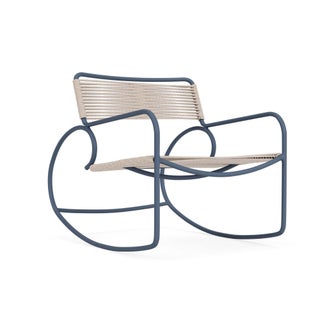 Brown Jordan Walter Lamb Rocking Chair in Sapphire with Pebble Strapping For Sale