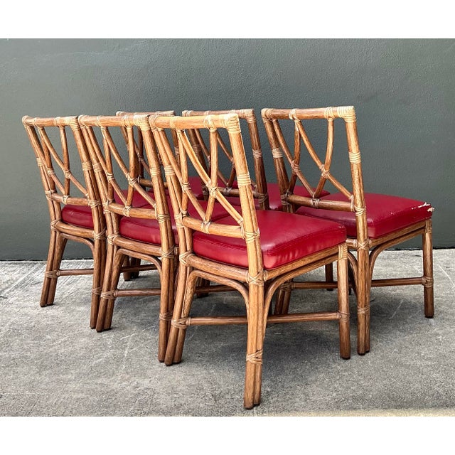 Vintage McGuire Rattan Cross Hatch Dining Chairs - Set of 6 For Sale - Image 11 of 12