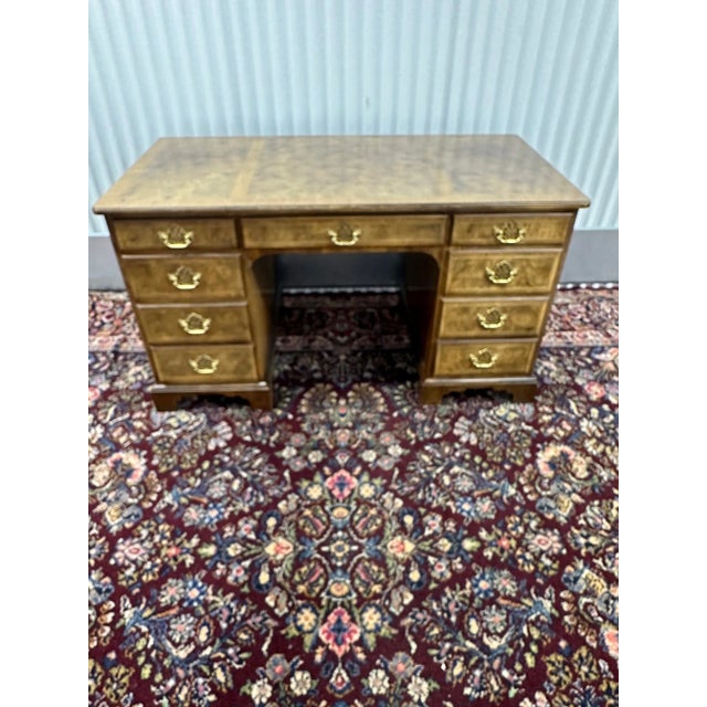 American 1960s Baker Furniture Burled Walnut Veneer Desk With Hanging File Folder Drawers For Sale - Image 3 of 11
