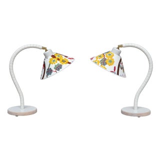 White Table Lamps with Josef Frank Shades from Markslöjd, Sweden, 1970s, Set of 2 For Sale