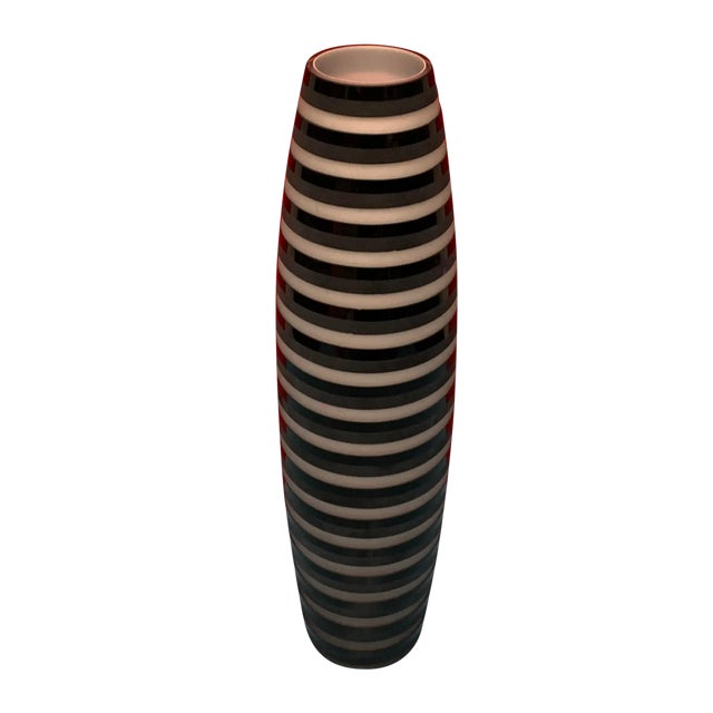 Art Glass Black White Gray Striped Vase For Sale - Image 9 of 18