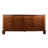 Mid 20th Century Baker Furniture French Empire Cherry & Burl Wood 9-Drawer Commode For Sale