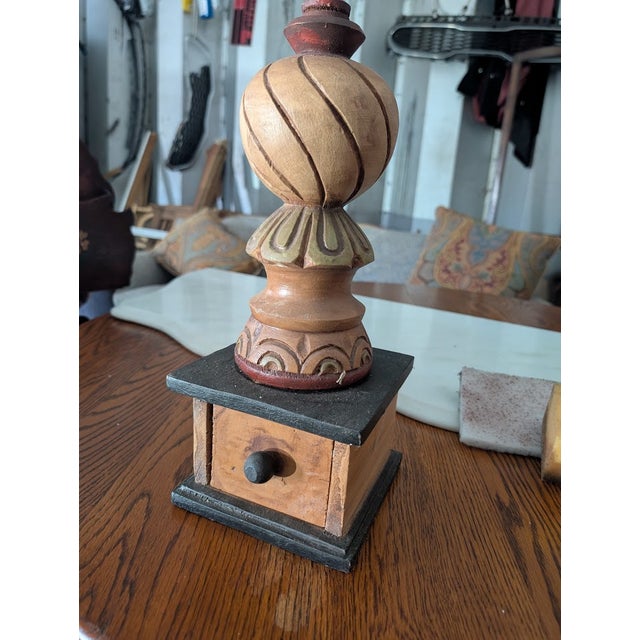 Vintage Hand-Carved Wooden Finial With Hidden Drawer – Ornate Sculptural Tabletop Decor For Sale - Image 9 of 9