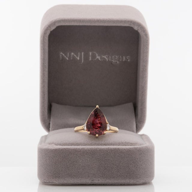 Modern 3.7Ct Rubellite Tourmaline Ring With Earth Mined Diamond Accents: Solid 14k Gold, Size 6.75 For Sale - Image 3 of 8