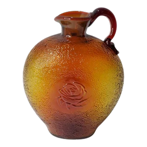 1940s Clevenger Brothers Amberina Glass Pitcher With Rose Medallion