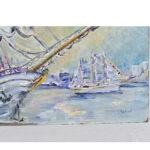 A lively seascape painted by Edith Gougis Perdriel in 1989. The strong left-to-right directionality of the composition...