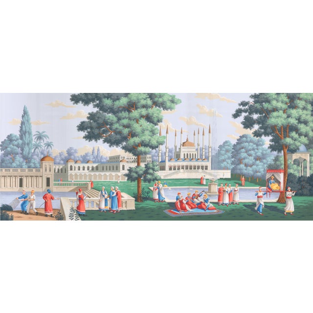Boho Chic Hand Painted Oriental Ottoman Palace Garden Panoramic Mural Panels | Set of 5 Panels 3ft×8ft Custom Scenic Wallpaper For Sale - Image 3 of 4