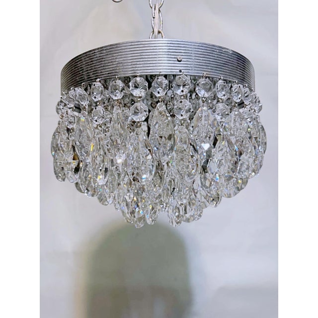 Metal Vintage Mid-Century Modern Reeded Chrome Tiered Crystal Chandelier For Sale - Image 7 of 10