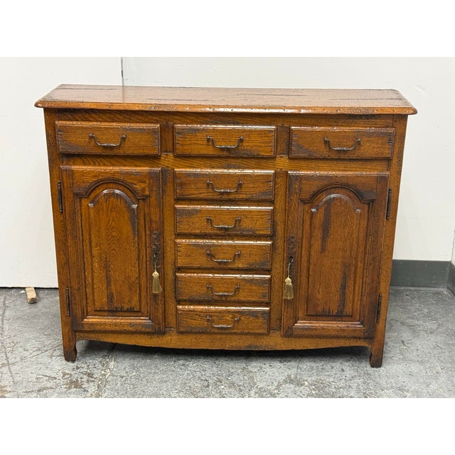 Brown Traditional Distressed Oak Eight-Drawer Entree/Buffet For Sale - Image 8 of 12