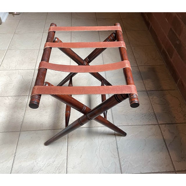 Ralph Lauren Vintage 1940s Ralph Lauren Style Wooden Folding Luggage Rack With Original Leather Straps For Sale - Image 4 of 12