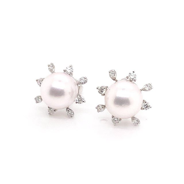Diamond Akoya Pearl Earrings 14 Karat White Gold Certified For Sale - Image 13 of 15