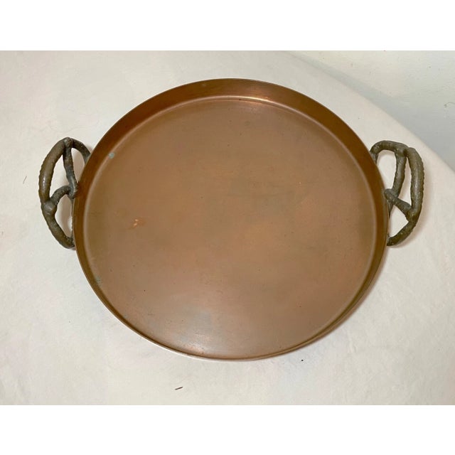 Vintage Thick Copper Brass Pretzel Handle Circular Centerpiece Serving Platter For Sale - Image 9 of 11