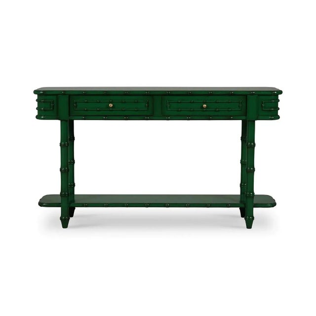 Mid-Century Modern Faux Bamboo Console Table in Jade Green For Sale - Image 3 of 11