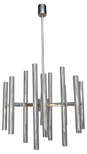 Large Italian Chrome Chandelier by Gaetano Sciolari, 1960