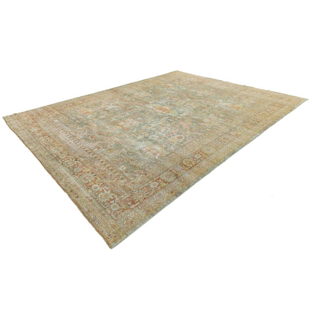 Antique Mahal Wool Area Rug With Muted Sage Green & Terracotta Palette For Sale In New York - Image 6 of 11
