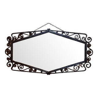 1930s French-Style Art Deco Wrought Iron Wall Mirror For Sale