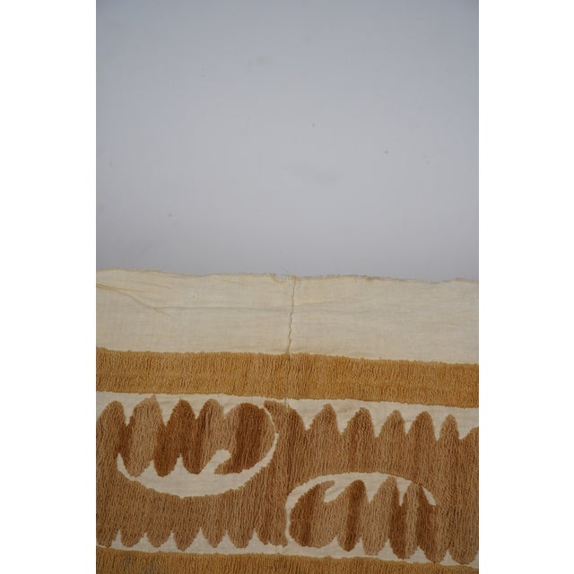 Uzbek Suzani Textile, Square Red and Camel Table Cover in Red Tones 4'2'' X 4'9'' For Sale - Image 14 of 16