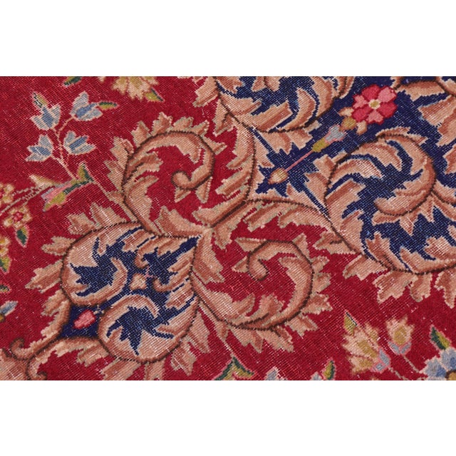 Shabby Chic Persian Kashan Pink/Blue Wool Rug - 9'10'' X 12'5'' For Sale - Image 4 of 10