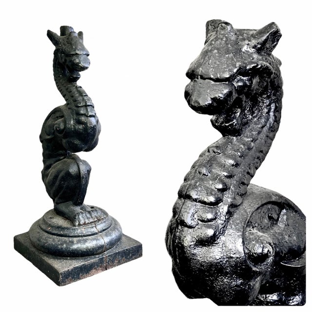 Antique Victorian Cast Iron Figural Dragon Architectural Ornamental Statutes—A Pair For Sale In New York - Image 6 of 6