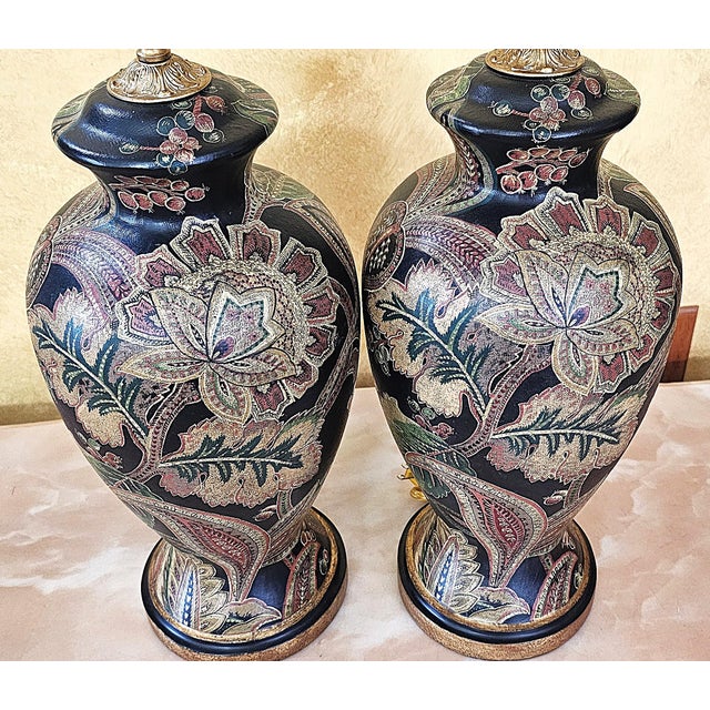 Pair of Bradburn Gallery Hand-Painted Floral Ceramic Table Lamps With Shades For Sale - Image 15 of 18