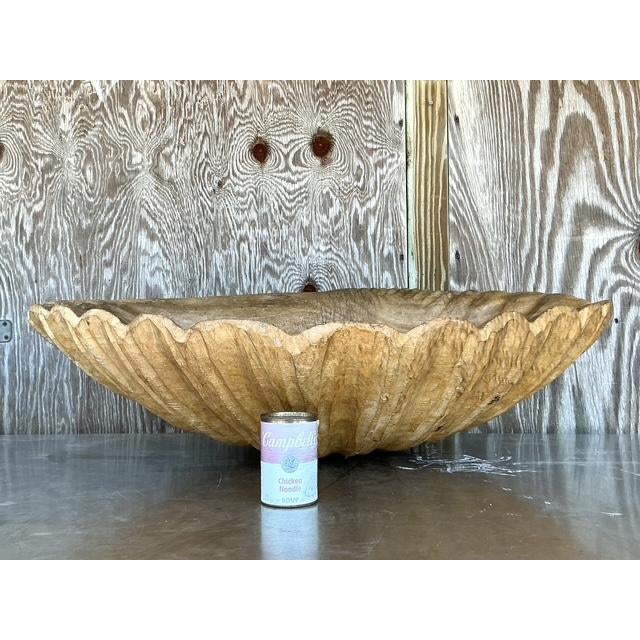 Late 20th Century Vintage Coastal Monumental Hand Carved Gigas Clam Shell For Sale - Image 5 of 12